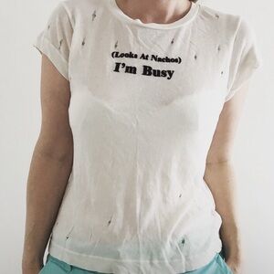 Wildfox White Fitted Graphic Cap Sleeve Tee